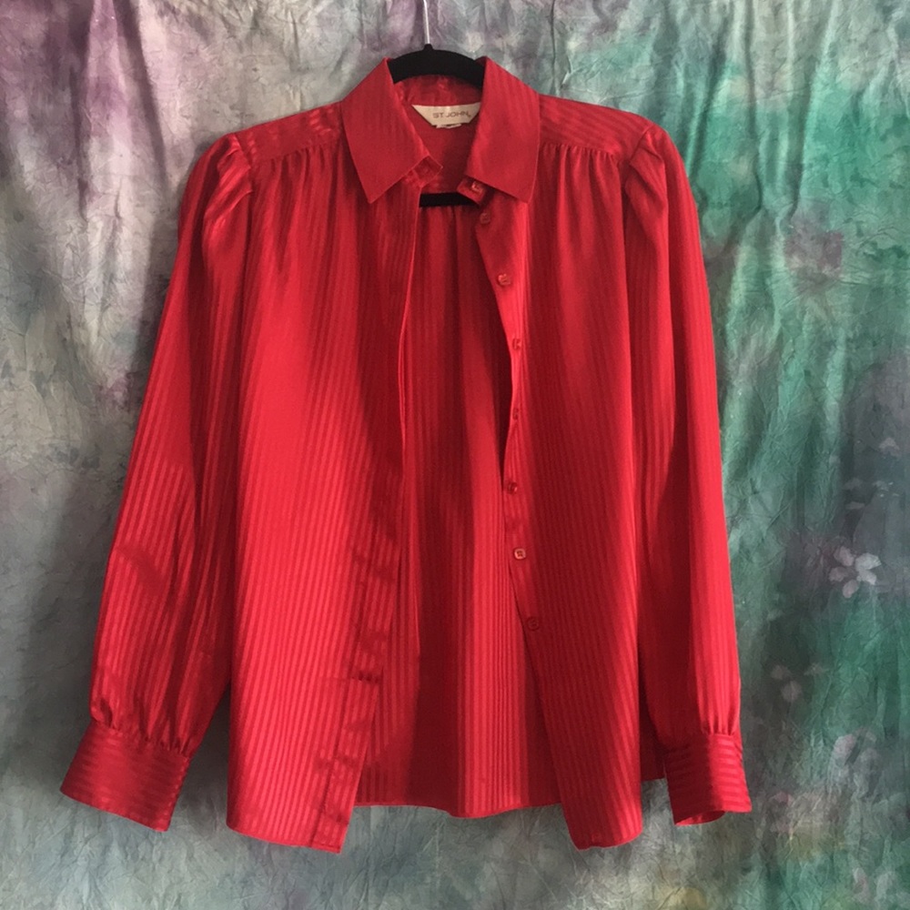 St John red pajama style blouse